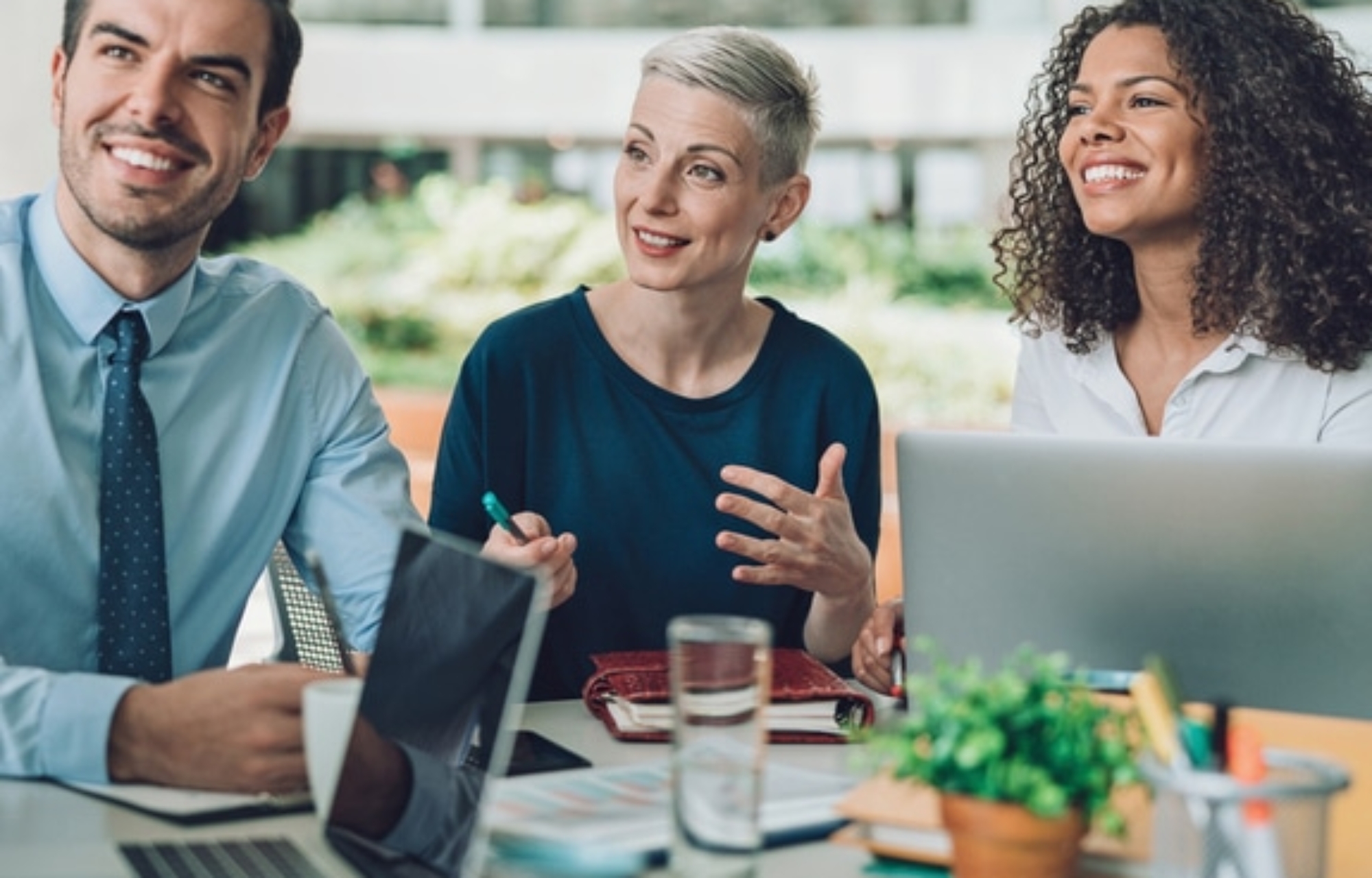 Business professionals talking about ERP