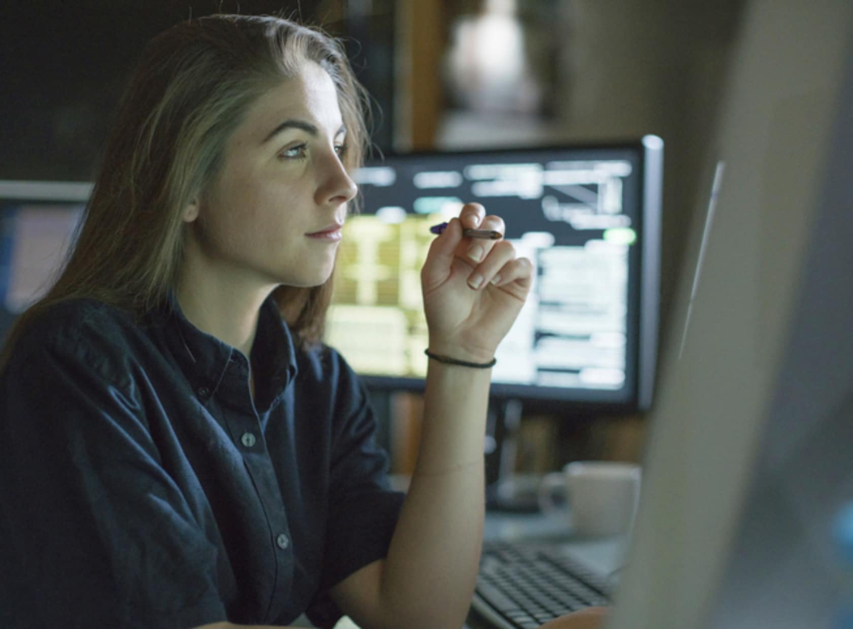 Woman using ERP system