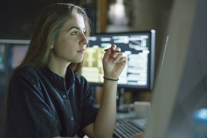 Woman using ERP system