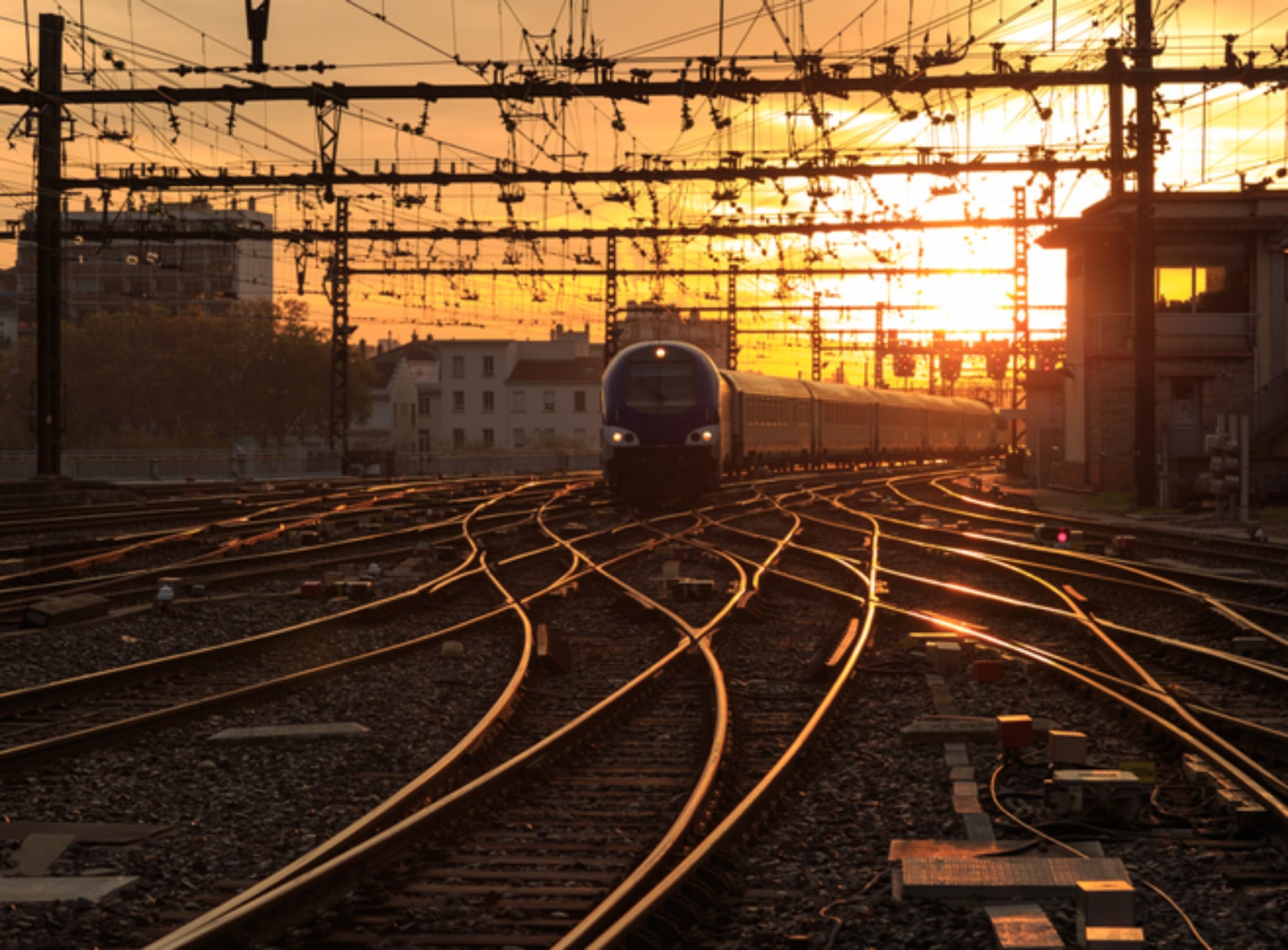 Train at dusk