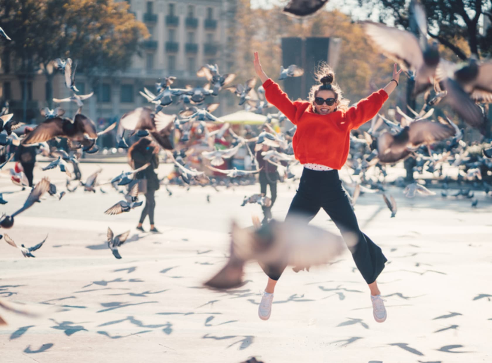 Girl jumping from joy