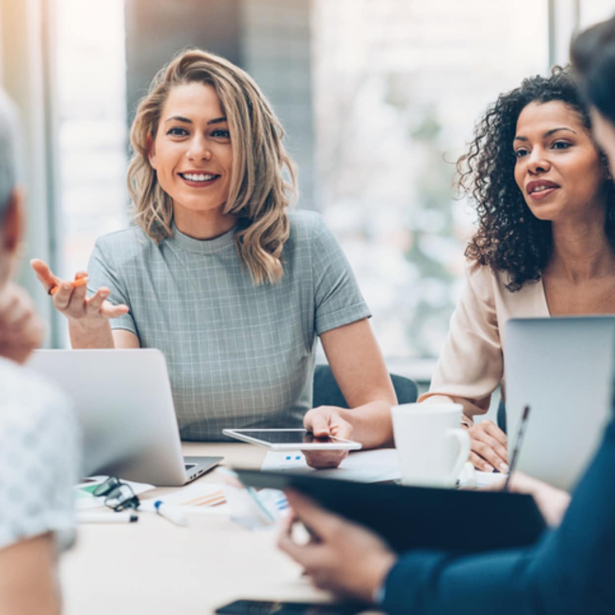 Female manager discussing business