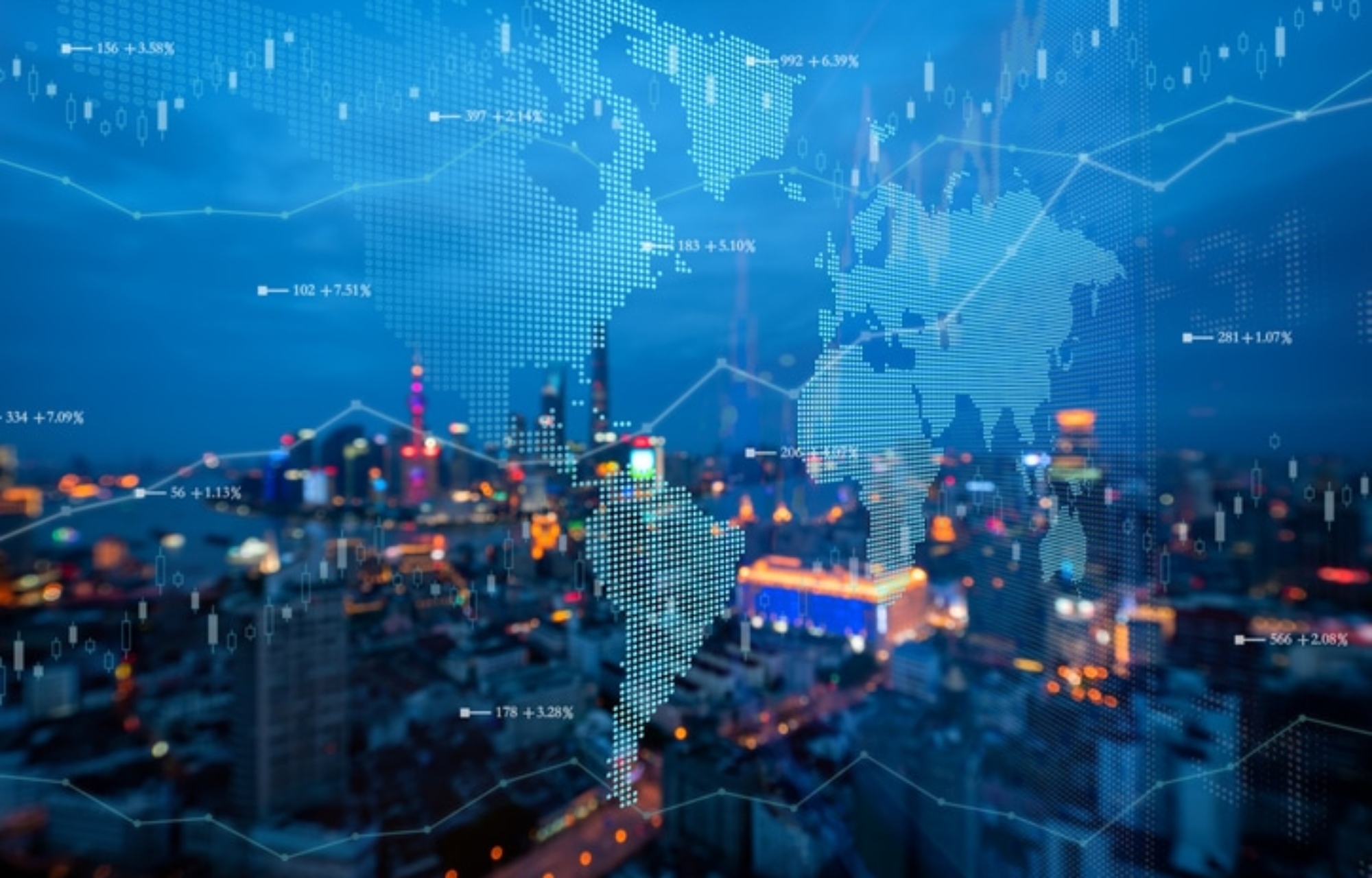 City with transparent image of map