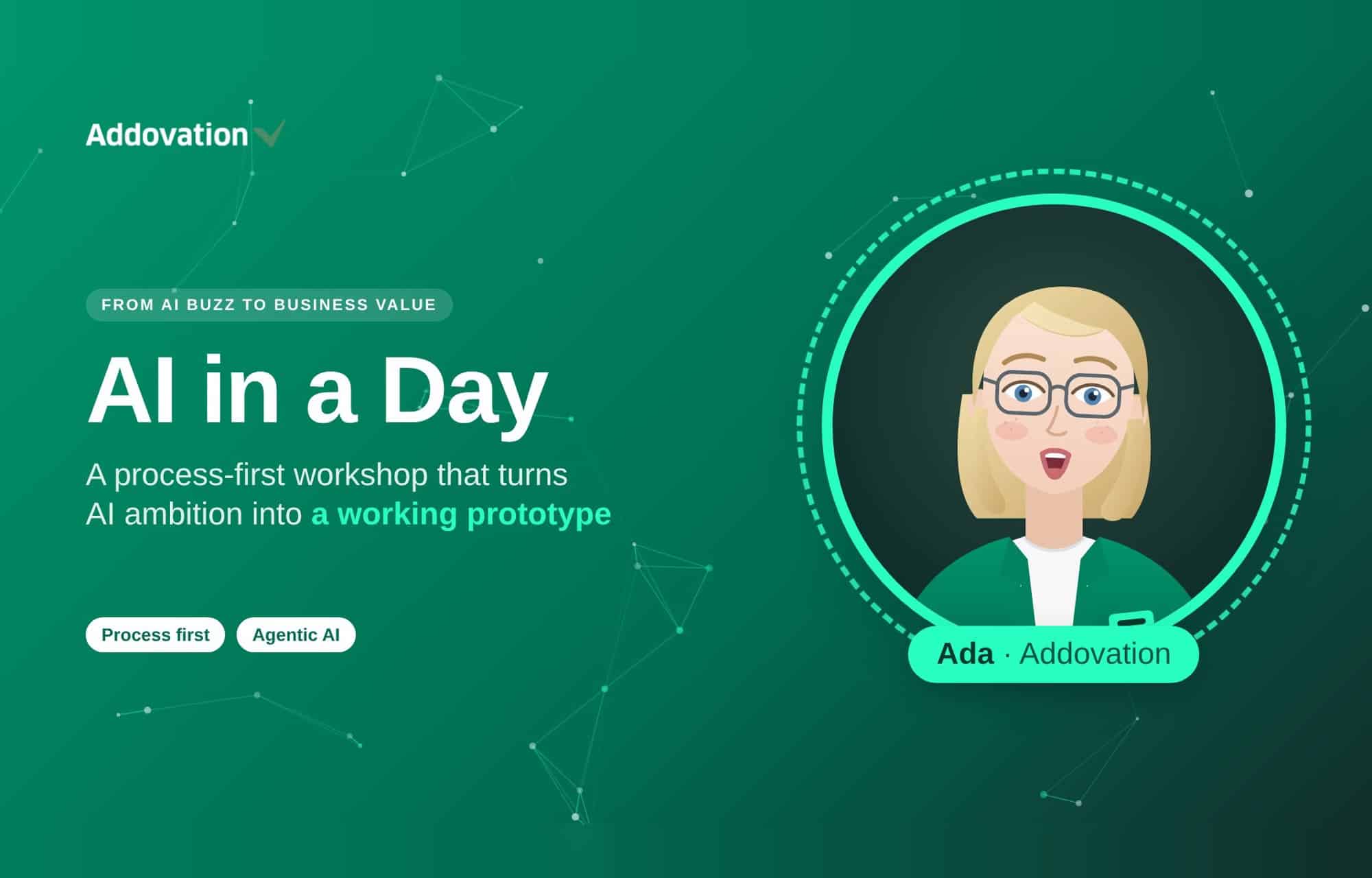 Ada, Addovation’s AI presenter, introducing AI in a Day
